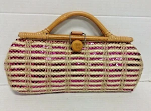 Kate Spade Selby wicker woven natural Napoli Handbag Purse Tote Clutch PINK - Picture 1 of 10