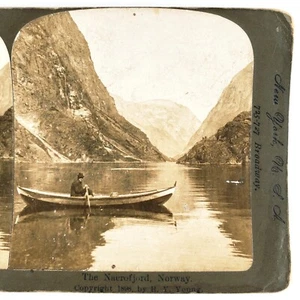 Naeroyfjord Norway Mountains Boat Stereoview c1898 Vestland County Aurland B1836 - Picture 1 of 4