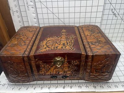 КРАСИВАЯ АНТИКВАРНАЯ КИТАЙСКАЯ РЕЗНАЯ ДЕРЕВЯННАЯ ШКАТУЛКА ДЛЯ ЮВЕЛИРНЫХ ИЗДЕЛИЙ РУЧНОЙ РАБОТЫ - Изображение 1 из 4
