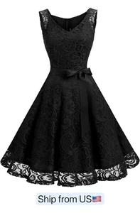 Women V Neck Floral Lace Bridesmaid Party Dress Short Prom Dress Size S Black - Picture 1 of 6