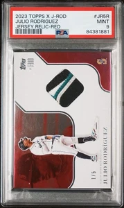 2023 Topps X J-Rod Red Julio Rodriguez Jersey Relic Card /5 PSA 9 - Picture 1 of 2