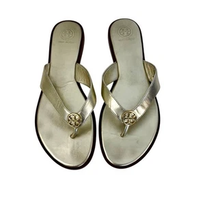 Tory Burch Benton Spark Gold Metallic Leather Thong Slippers Sandal US 10M - Picture 1 of 11