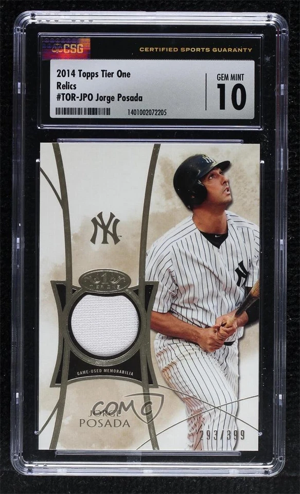 2014 Topps Tier One Relics /399 Jorge Posada #TOR-JPO CSG 10 Gem Mint - Image 1 of 2