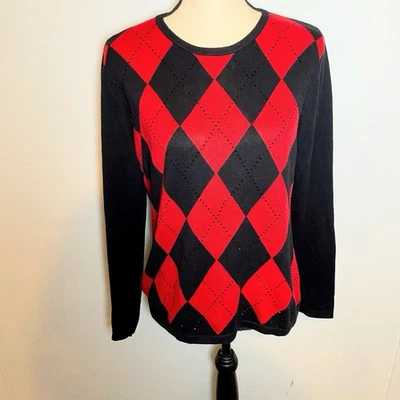 Suéter Argyle Mezcla Cachemira Peck and Peck De Colección Negro Cristal Adornado Talla M Foto 1 de 4