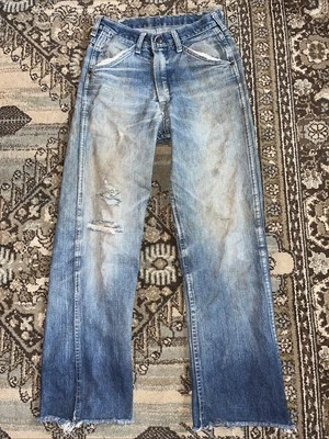 Vintage 1950’s Denim Workwear Jeans Farm Thrashed Distressed Repaired 28x27 - Image 1 of 4