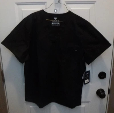 BNWT ADAR MENS/UNISEX SCRUB TOP ~ CLASSIC FIT ~ V-NECK ~ BLACK ~ LARGE ~ POCKET - Image 1 of 4