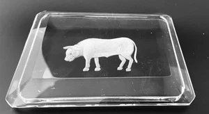 Val Saint Lambert Crystal Etched Bull Trinket Box Vintage - Picture 1 of 9