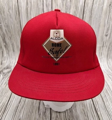 Vtg 1991 Alcoa Hat Home Safe Warrick Construction Safety Red Snapback USA NOS - Image 1 of 4