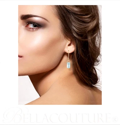 $795 NUEVOS PENDIENTES COLGANTES RAROS BC® ORO AMARILLO 14K AGUAMARINA NATURAL ESMERALDA DE COLECCIÓN Foto 1 de 4