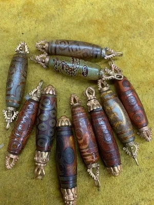 10 piezas WOW Tibetano Latón Incrustación Antiguo Ágata Dzi Oración Cuentas Colgantes!!! Foto 1 de 4