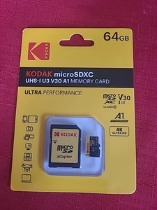 Kodak MicroSDXC UHS-I U3 V30 A1 Memory Card & Adapter - Picture 1 of 2