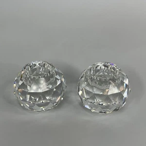 Swarovski Faceted Round Crystal Candle Holder Small Vintage Set Of 2 Pair - Picture 1 of 5