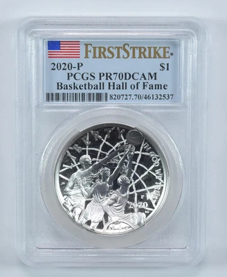 2020-P Basketball Hall Of Fame Commemorative $1 First Strike PR70 DCAM PCGS - Image 1 of 4