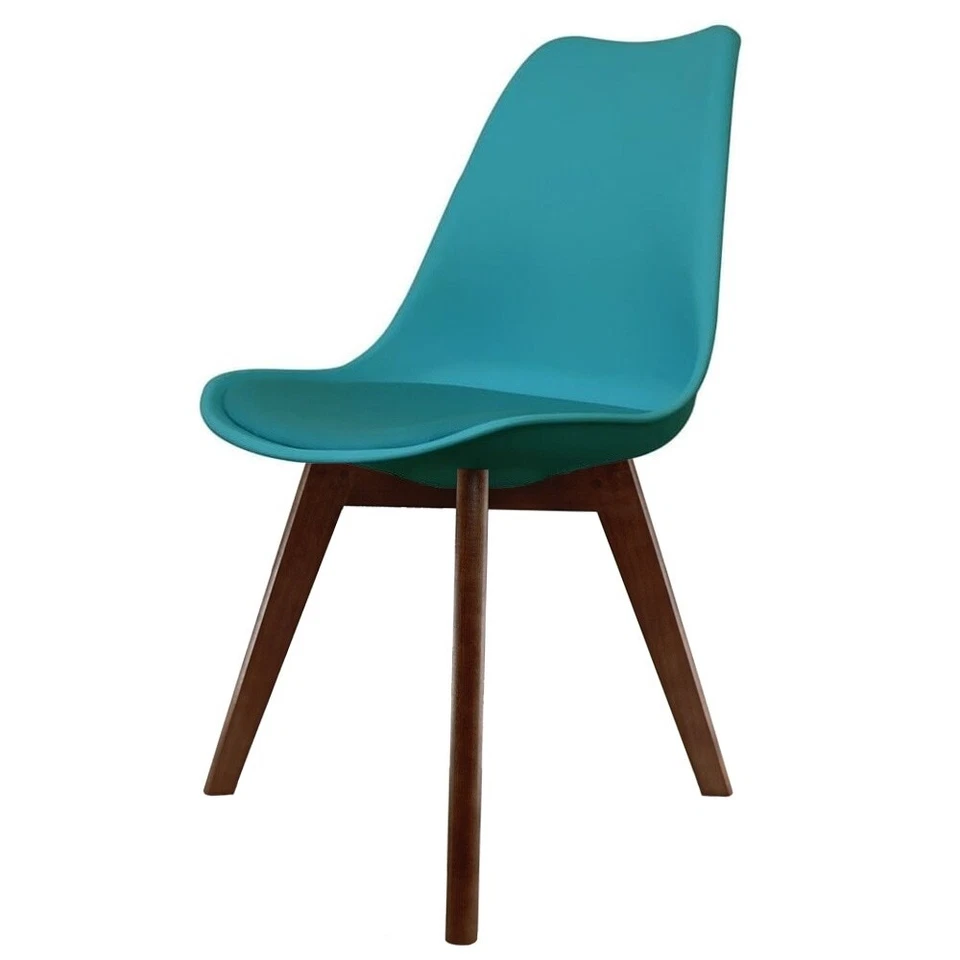 Fusion Living Soho Teal Plastic Dining Chair with Squared Dark Wood Legs