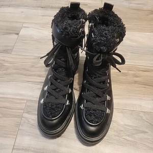Circus Sam Edelman Combat Boots Womens 9 Black Faux Leather Shearling Gretchen - Picture 1 of 11