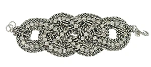Pulsera STELLA & DOT Petra Cadena Trenzada Eslabones Estrás Tono Plata NUEVA - Imagen 1 de 4