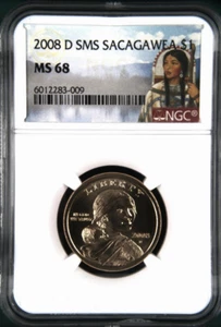 :2008 D $1 SACAGAWEA NATIVE AMERICAN DOLLAR SATIN FINISH NGC MS 68 LOW POP R5  - Picture 1 of 2