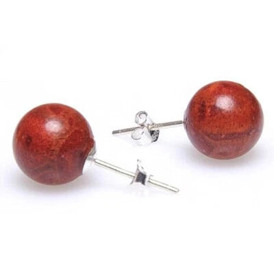 Orecchini A Farfalla IN Corallo Ø10mm 925 Argento Orecchini Sfera Rosso-Marrone - Immagine 1 di 4