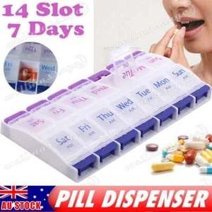 14 Slot 7 Day Weeky Medication AM Dispenser Organiser PM Case Medicine Pill Box - Picture 1 of 12