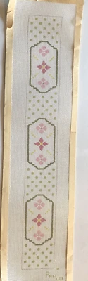 Vintage Panjo Pink Floral Handpainted Needlepoint Canvas Bell Pull Polka Dots - Image 1 of 4