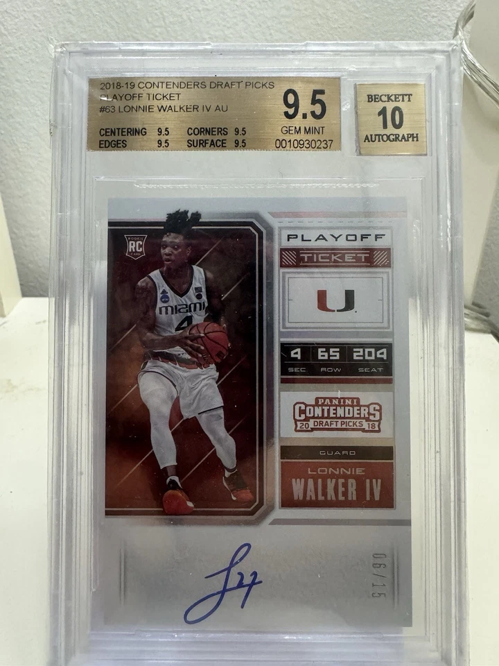 2018 PANINI CONTENDERS DRAFT LONNIE WALKER RC ROOKIE AUTO  /15 BGS 9.5 - Image 1 of 2