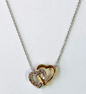 HSN Colleen Lopez 2-tone Sterling Champagne Diamond Interlocking Heart Necklace - Picture 1 of 10