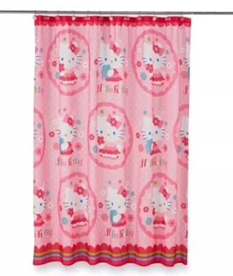 Sanrio Hello Kitty Fabric Shower Curtain HN010K New Pink Cat Cartoon 72” X 72” - Image 1 of 3