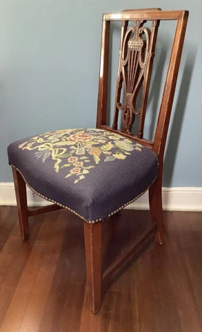 Antique Chippendale Style Victorian Carved Needlepoint Mahogany Large Side Chair Cover