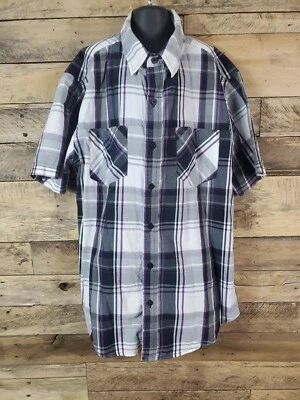 Рубашка на пуговицах Hawk для мальчиков размер маленький белый фиолетовый серый клетчатый грудь 41 дюйм длина 27 - Изображение 1 из 4