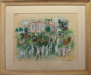 RAOUL DUFY 1950s MIX-MEDIA ASCOT LITHOGRAPH PRINT PLATE SIGNED RARE HAND COLORED - Picture 1 of 8
