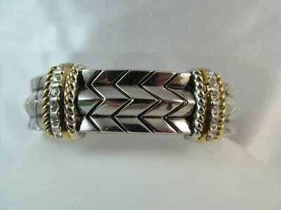 PULSERA BRAZALETE CON BISAGRAS DISEÑO CHEVRON PLATA Y ORO DE DISEÑO Foto 1 de 4
