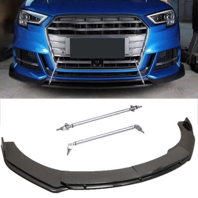 Alerón labial del parachoques delantero aspecto carbono + varillas de puntal para Audi S3 S4 A3 A4 A5 A6 A8 Foto 1 de 4