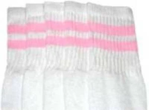 19” MID CALF WHITE tube socks with BABY PINK stripes style 2 (19-5) - Picture 1 of 1
