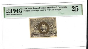 US 25c Fractional Currency Note 2th Issue 18-63-T-1 Surcharge FR 1289 PMG 25 - Picture 1 of 2