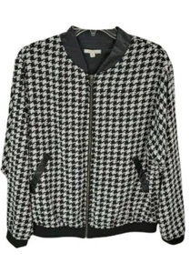 Pleione Houndstooth Jacket Faux Leather Collar Full Zip Women's Size S - Picture 1 of 5