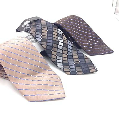 $150 Geoffrey Beene Men`S Check Dot 3-Pack Lot Beige Black White Classic Necktie - Image 1 of 4