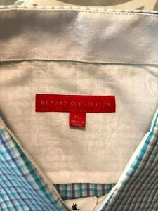 REPORT COLLECTION SIZE XL LONG SLEEVE 100% COTTON AQUA PLAID DRESS SHIRT - MINT - Picture 1 of 10
