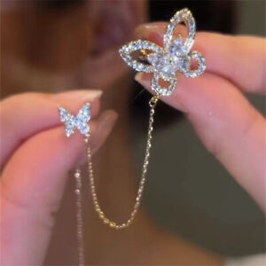Charm 925 Silver Butterfly Crystal Zircon Ear Cuff Clip Wrap Earring Womens Gift