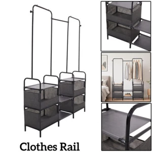 Heavy Duty Double Clothes Rail Rack Garment Hanging Stand Open Wardrobe Shelf UK - Picture 1 of 9