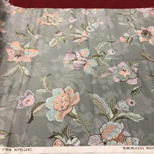 1985 French Boussac (KenMill) Screen Print Cotton Fabric Gray/pastel floral 1.5y - Picture 1 of 6