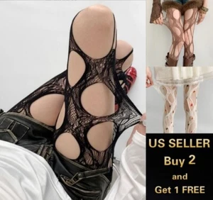 Woman's Ripped Tights Lace Fishnet Hollow Out See-through Tights Under Pants - Picture 1 of 9