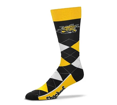 Wichita State Shockers College Black White & Gold Argyle Lineup Crew Socks Cover
