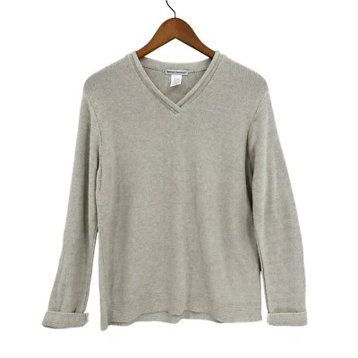 Suéter para mujer LAUREN HANSEN suéter mediano lino mezcla de algodón beige T445 Foto 1 de 4