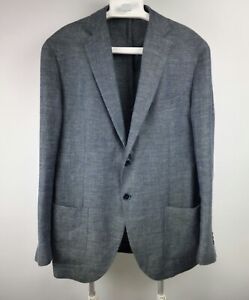 Boggi Milano Drago Wool & Linen Knit Blazer Jacket Sport Coat Navy Blue Size 54R