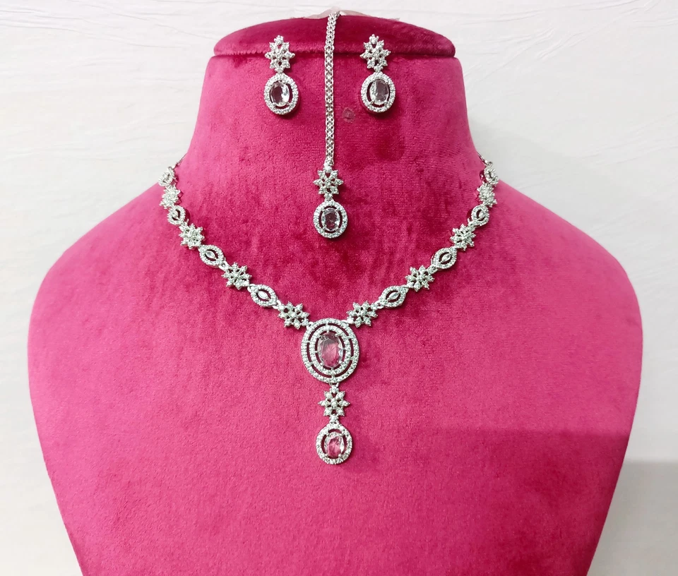 Collar blanco nupcial indio circonita cúbica joyería un regalo para dama de honor boda joyería Foto 1 de 4