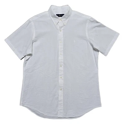 Camisa Ralph Lauren Para Hombre Grande Blanca Sobre Blanca Manga Corta Seersucker Abotonada Foto 1 de 4