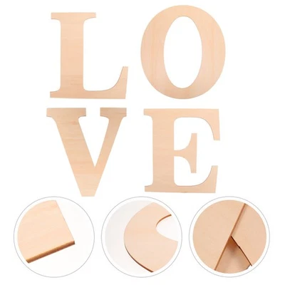  4 pezzi di lettere AMORE fette di legno lettere di legno non finite ritagli fai - Immagine 1 di 4