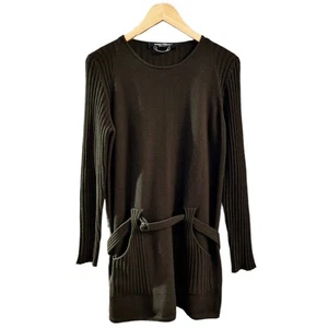 MARINA RINALDI Sweater Crew Neck BeltedPullover Brown Italy Wool Medium EUC - Picture 1 of 7