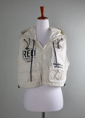 SMOKE RISE 红色纽约全新带标签 115 美元连帽作物战术背心夹克上衣,尺寸 M — 第 1/4 张图片