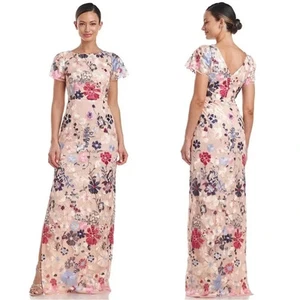 JS Collections Rose Gold Multi Magnolia Floral Embroidery Gown Size 8 $328 - Picture 1 of 2